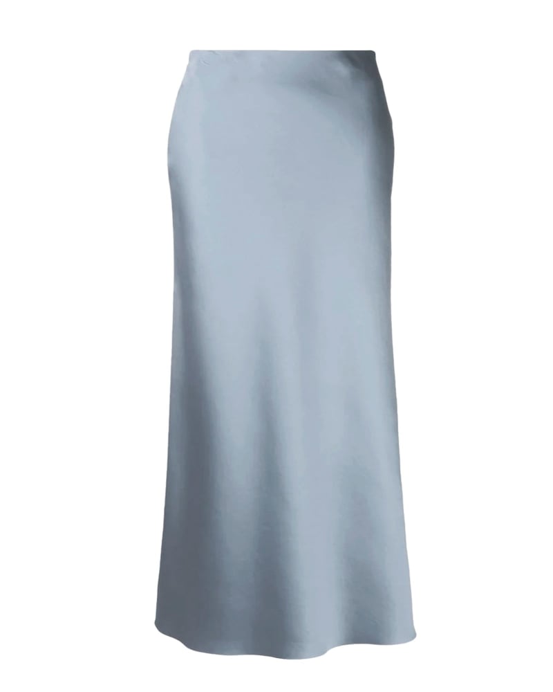 Front of a size 3 Eudora Maxi Bias Skirt in Silver in silver by BAACAL. | dia_product_style_image_id:323989